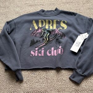 Apres Ski Club Graphic Pullover in Charcoal with Pink & Yellow